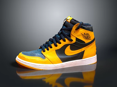 Stylish High Top Sneakers With Yellow Black And Blue Accents 3d model
