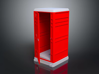 Portable Red Public Toilet Structure With Open Door And White Base 3d model
