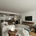 Modern Elegant Living Dining Room Interior With White Sofa TV Wall Dining Table And Decorations