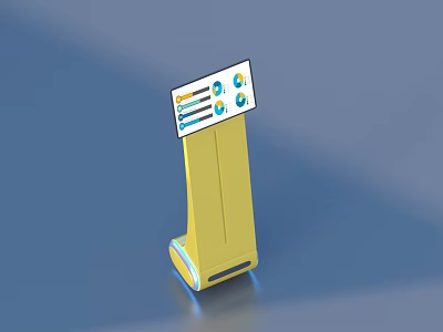 Yellow Stand Display Board With Screen Showing Charts And Icons As Household Item 3d model