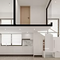 Spacious Modern Apartment Interior With Loft Living Room Staircase And Sofa