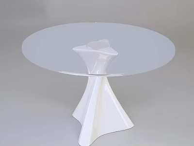 Modern Round Dining Table With Transparent Glass Top And Unique White Geometric Base 3d model