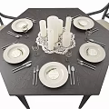 Stylish Dining Table Set With Upholstered Chairs Candles And Tableware 3d model