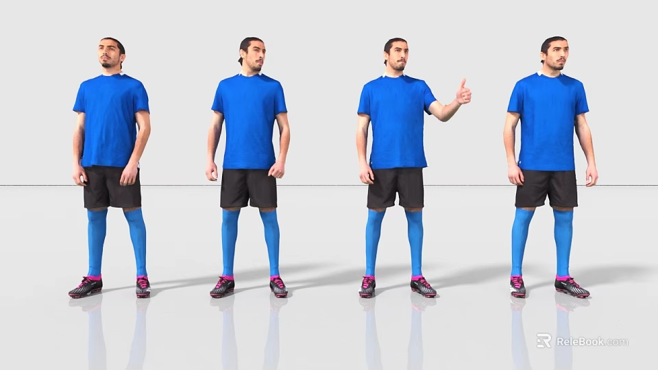 Men In Blue Tshirts Black Shorts And Blue Socks With Pink Shoes In Different Poses 3d model 