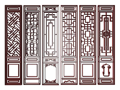 New Chinese Style Flower Window Carved Hollow Carved Door and Window Lattice Door and Window Carved Wood Carved Window Carved Door Carved Lattice Flower Window Carved Screen Partition 3d model