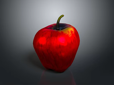 Fresh Red Apple With Shiny Surface And Green Stem On Gray Background 3d model