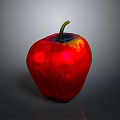Fresh Red Apple With Shiny Surface And Green Stem On Gray Background