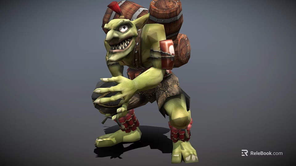 Game Movie Character Green Skin Orc Carrying Barrels On Back With Tattered Clothing 3d model 