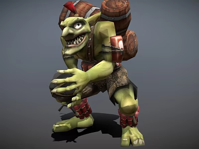 Game Movie Character Green Skin Orc Carrying Barrels On Back With Tattered Clothing 3d model