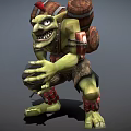 Game Movie Character Green Skin Orc Carrying Barrels On Back With Tattered Clothing