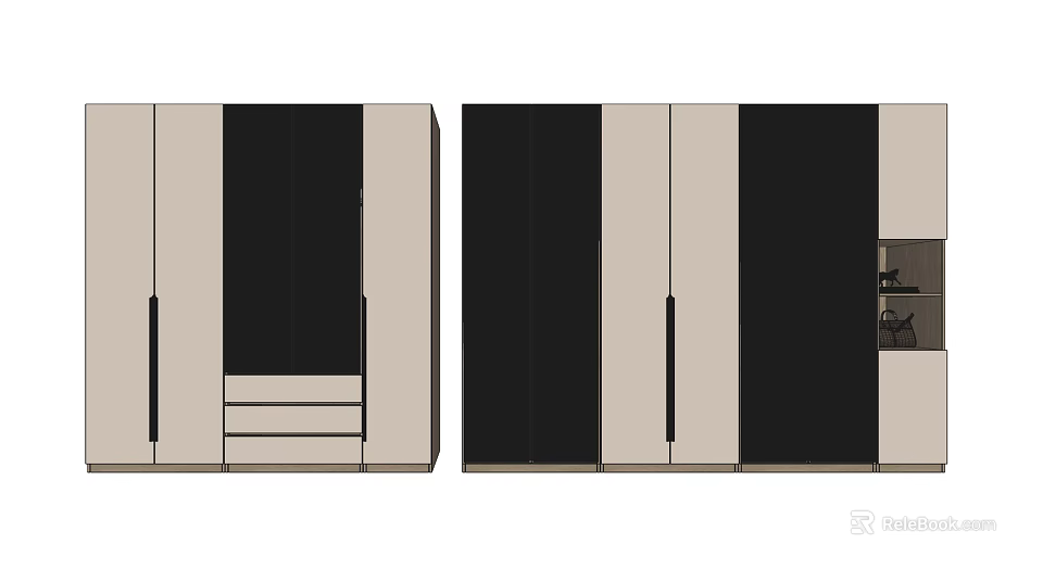 Modern Wardrobe Design With Black And Beige Doors Drawers And Storage Compartments 3d model 