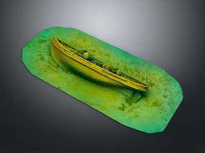 Yellow Canoe Water Vessel In Green Underwater Environment With Details 3d model
