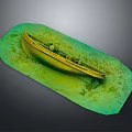 Yellow Canoe Water Vessel In Green Underwater Environment With Details