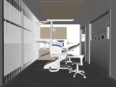 Modern Dental Treatment Room Interior With Dental Chair Medical Equipment And Cabinets 3d model
