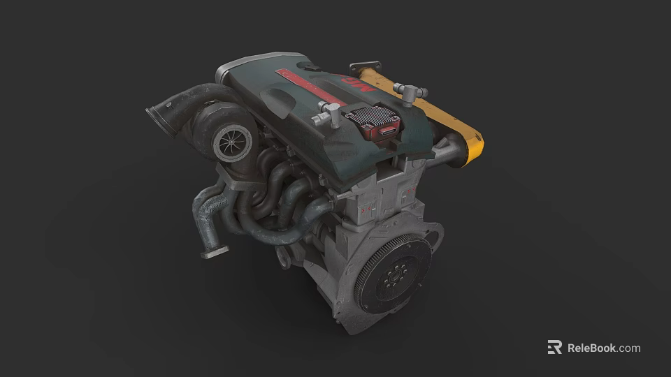 High Quality Car Engine Mechanical Design With Turbocharger And Metal Pipes 3d model 