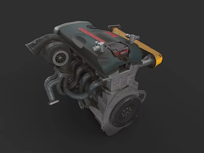 High Quality Car Engine Mechanical Design With Turbocharger And Metal Pipes 3d model