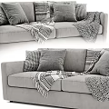 Gray Sofa Interior With Patterned Pillows And Cozy Knitted Blankets 3d model