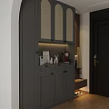 Modern Entryway Hallway With Gray Arched Cabinets Lighting Perforated Board And Decorative Items 3d model