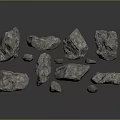 Textured Gray Natural Stone Pieces Displayed On Dark Background With Various Shapes And Sizes