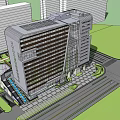 Modern Office Building With Glass Facade Green Landscaping And Urban Road Features