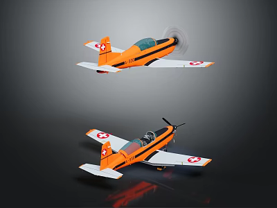 Two Orange And White Passenger Planes Featuring Propellers And Wing Logos In Flight View 3d model