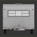 White Vintage Travel Trailer with Striped Exterior Windows and Classic Wheels Design