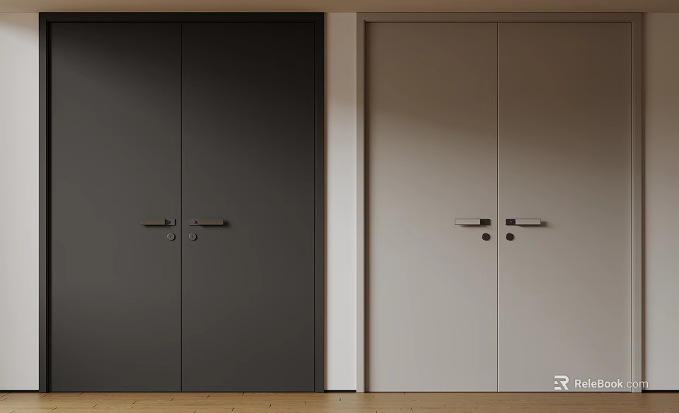 Modern Double Doors in Dark and Light Gray with Sleek Metal Handles for Home Interior 3d model 