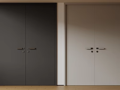 Modern Double Doors in Dark and Light Gray with Sleek Metal Handles for Home Interior 3d model