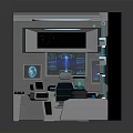 Hi Tech Control Room Interior Design With Multiple Displays Control Console And Illuminated Rings 3d model