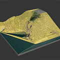 Detailed Terrain Model Featuring Mountainous Landscape Green Vegetation And Blue Coastal Waters