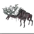 Game Movie Character With Green Twig Like Antlers And Red White Textured Body
