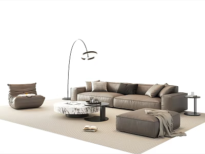 Modern Stylish Sofa And Coffee Table Set With Gray Upholstery Ottoman Floor Lamp And Armchair 3d model