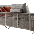 Multi Seat Sofa Wicker Design With Gray Red Cushions And Matching Side Tables 3d model