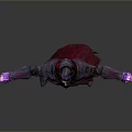 Man in Purple Armor with Horns Red Tattered Cape and Purple Glowing Hands