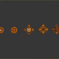 Orange Mechanical Structure Models With Different Designs On Gray Background And Reflections