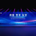Blue Themed Stage With Modern Lighting And Innovation Screens For Future Events