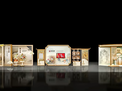 Interactive Zone For Intangible Cultural Heritage With Traditional Exhibition Booths And Decorative Displays 3d model