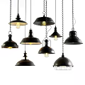 Various Black Industrial Pendant Lights With Different Designs And Chain Hanging