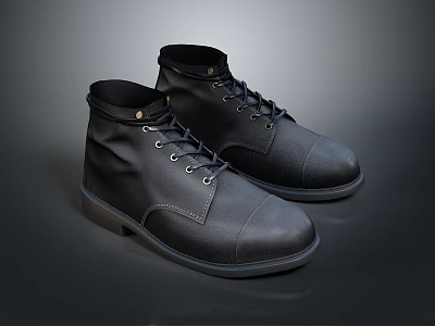 Classic Black Leather Ankle Boots With Lace Up Design And Sturdy Sole 3d model