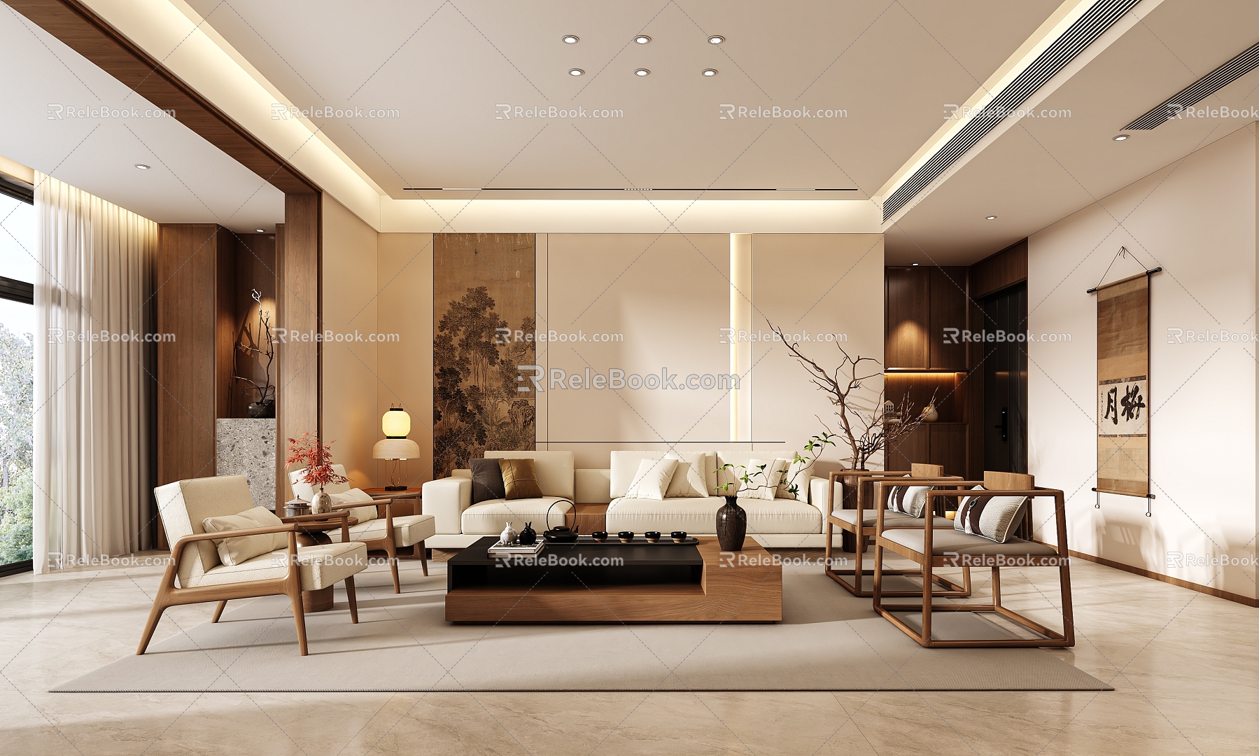 New Chinese Style Song Style Living Room 3d model