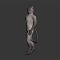 Game Film Character Feline Humanoid 3D Model Green Eyes White Body Standing Pose and Tail