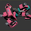 Sleek Futuristic Pink And Teal Crossbow Weapon Featuring Reflective Surface Design