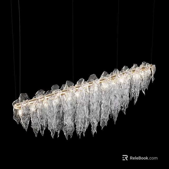Modern Elegant Chandelier with Icicle Shaped Crystal Glass and Gold Metal Frame Hanging Design 3d model 