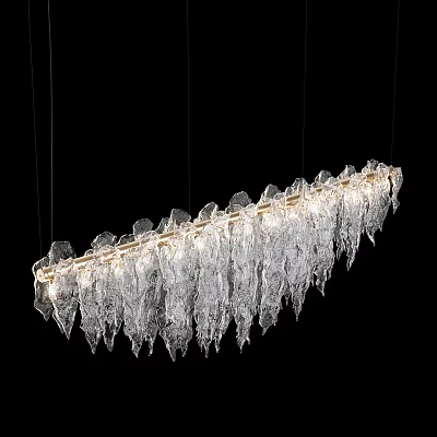 Modern Elegant Chandelier with Icicle Shaped Crystal Glass and Gold Metal Frame Hanging Design 3d model