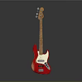 Red Electric Bass Guitar With Classic Body Design And Chrome Tuning Pegs