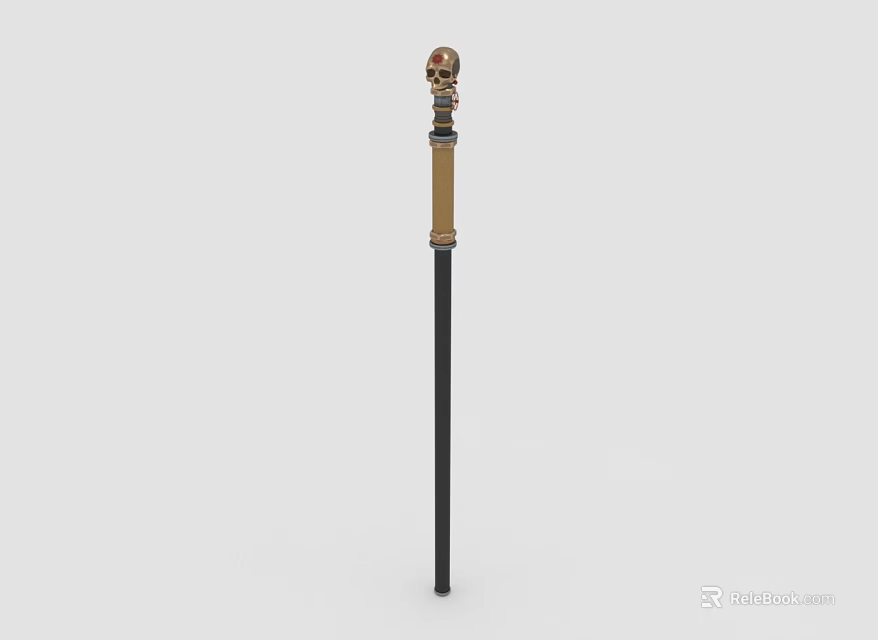 Ornamental Skull Top Staff With Black Shaft And Gold Decorative Accents 3d model 