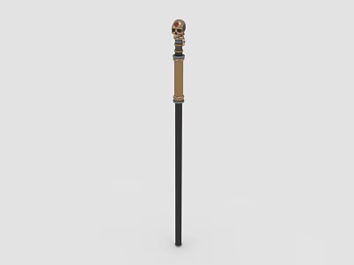 Ornamental Skull Top Staff With Black Shaft And Gold Decorative Accents 3d model