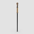 Ornamental Skull Top Staff With Black Shaft And Gold Decorative Accents