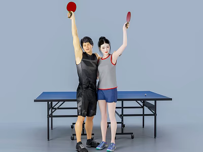 Two People Holding Ping Pong Paddles At Table Tennis Table 3d model