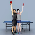 Two People Holding Ping Pong Paddles At Table Tennis Table 3d model